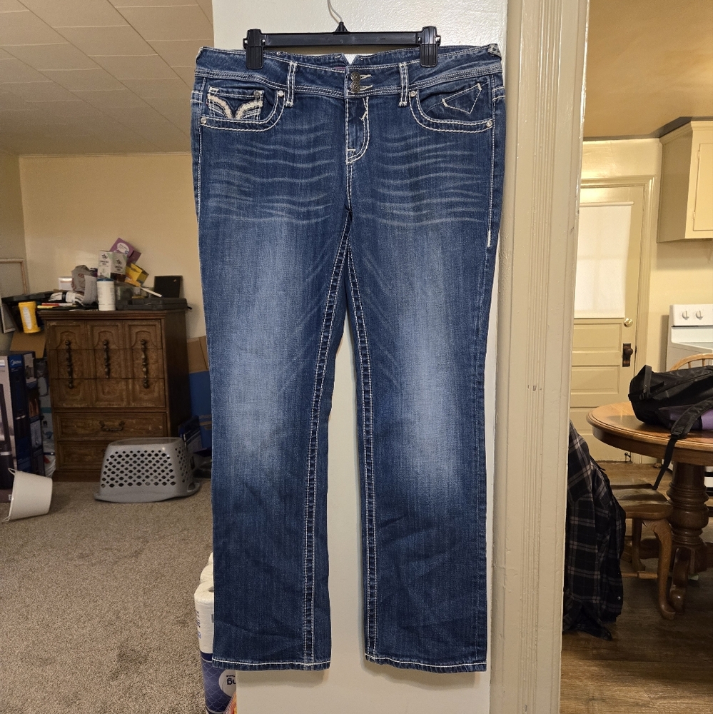 Vigoss stretchy denim bling rhinestone boot cut jeans size 15 in great condition